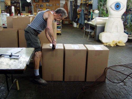 Tom Clark Packages Sculpture for Shipment