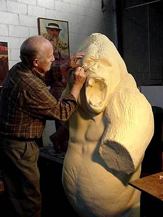 Artist Bill Moomey Sculpting Enlarged Gorilla