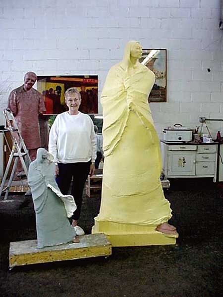 Artist Jean Juhlin with Maquette and Enlargement